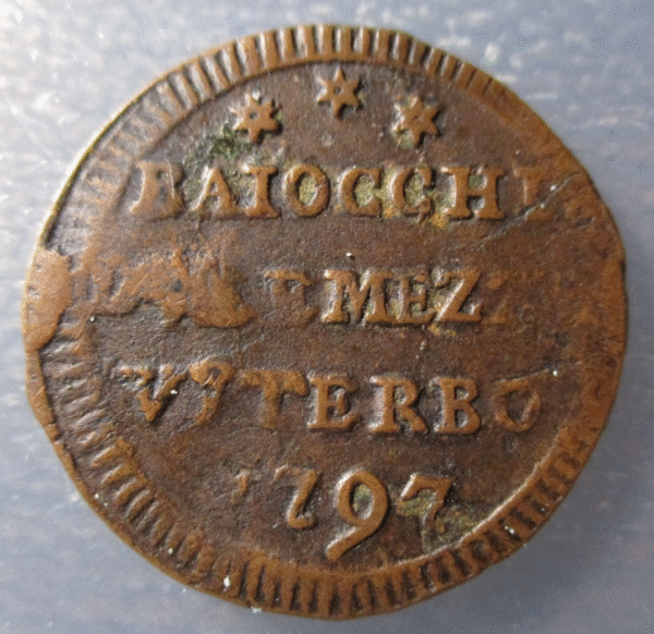 ESTADOS PAPALES PONTIFICIO VATICANO VITERBO PIO VI 2 1/2 BAIOCCHI 1797 - Imagen 2