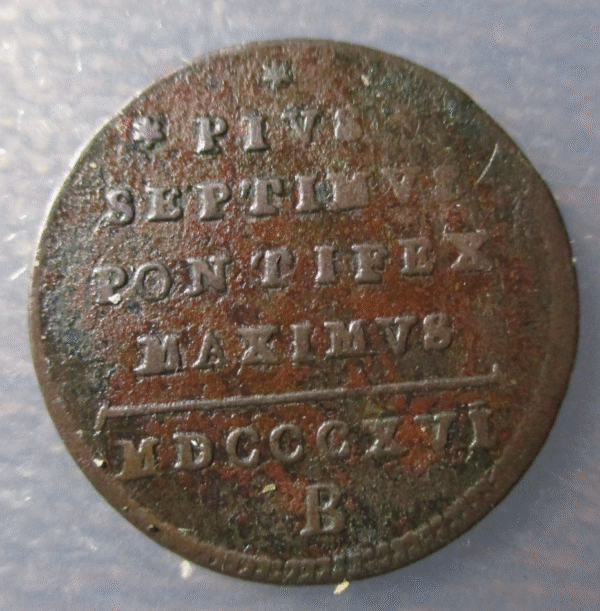 ESTADOS PAPALES PONTIFICIO VATICANO BOLONIA PIO VII QUATTRINO 1816 B - Imagen 2
