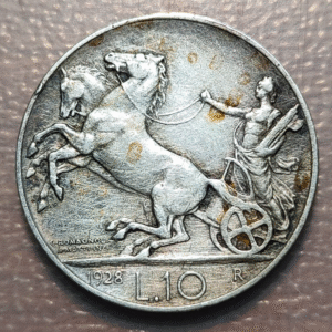 ITALIA REINO VITTORIO EMANUELE III 10 LIRAS 10 LIRE 1928 RAYITAS LIMPIEZA