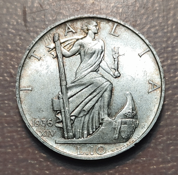 ITALIA REINO VITTORIO EMANUELE III 10 LIRAS 10 LIRE 1936 SC-/SC MUY BONITA