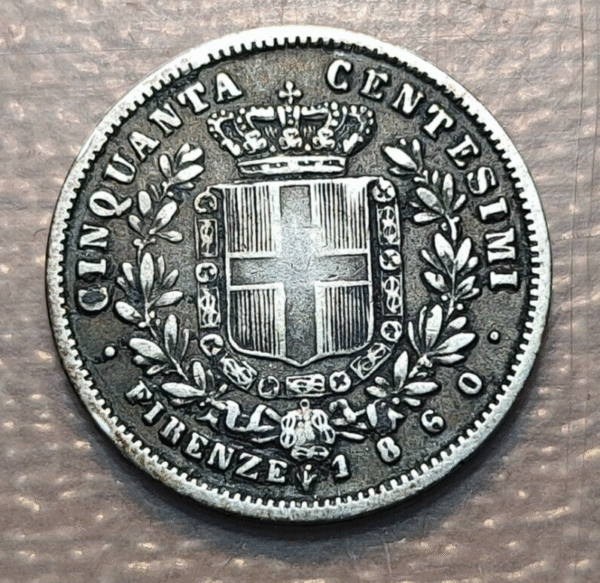 ITALIA FLORENCIA REINO VITTORIO EMANUELE II REY ELECTO 50 CENTESIMI 1860 - Imagen 2
