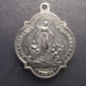 MEDALLA RELIGIOSA ROMA FIELES REZANDO A MARIA /MONOGRAMA Y CORAZONES PAPA PIO IX