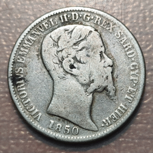 ITALIA REINO DE CERDEÑA SARDEÑA SABOYA VITTORIO EMANUELE II 2 LIRE 1850 RARA