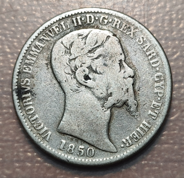 ITALIA REINO DE CERDEÑA SARDEÑA SABOYA VITTORIO EMANUELE II 2 LIRE 1850 RARA