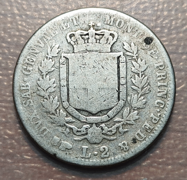 ITALIA REINO DE CERDEÑA SARDEÑA SABOYA VITTORIO EMANUELE II 2 LIRE 1850 RARA - Imagen 2