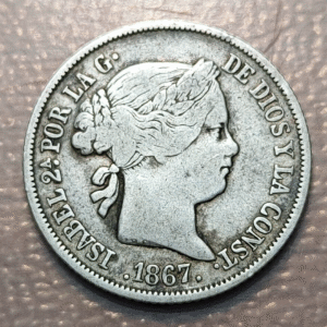 ESPAÑA ISABEL II MADRID 40 CENTIMOS DE ESCUDO 1867 MBC-