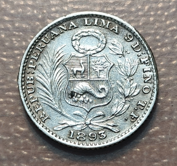 PERU 1 DINERO 1893 TF KM 204.2 DEFECTO CANTO O DESCOLGADA - Imagen 2