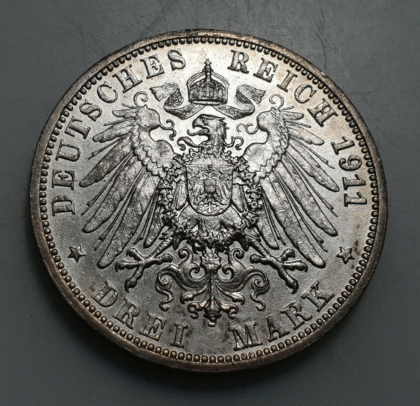 ALEMANIA GERMANY WURTTEMBERG 3 MARK 1911 F EBC+/SC- - Imagen 2