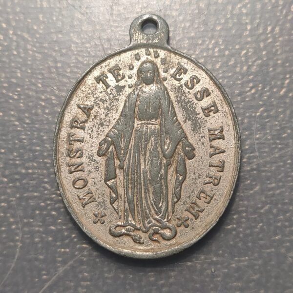 MEDALLA RELIGIOSA FRANCIA INMACULADA CONCEPCION LIRIOS Y ESTRELLA METAL PLATEADO
