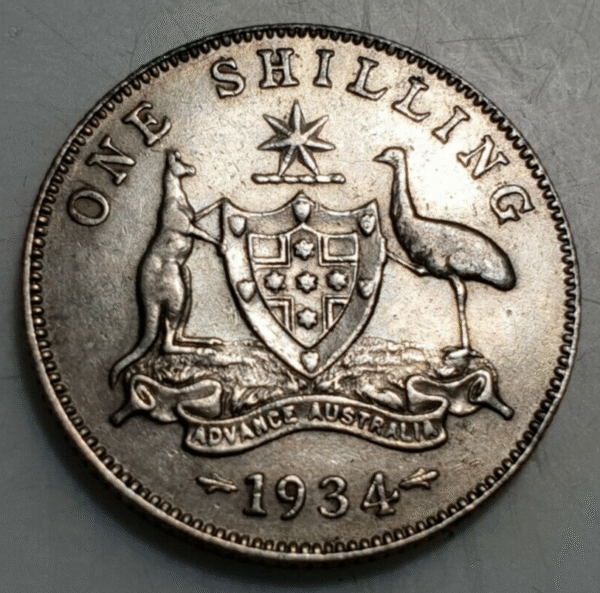 AUSTRALIA GEORGE V 1 SHILLING 1934 MBC/MBC+