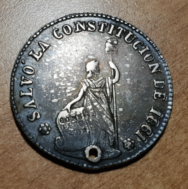 BOLIVIA MEDALLA 1861 COCHABAMBA AL VENCEDOR DE S JUAN ACHA MODULO 4 SOLES AGUJER - Imagen 2