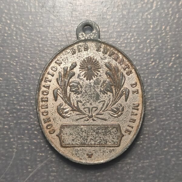 MEDALLA RELIGIOSA FRANCIA INMACULADA CONCEPCION LIRIOS Y ESTRELLA METAL PLATEADO - Imagen 2