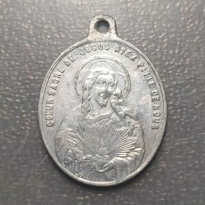 MEDALLA RELIGIOSA FRANCIA SAGRADO CORAZON JESUS SAGRADO CORAZON MARIA ALUMINIO