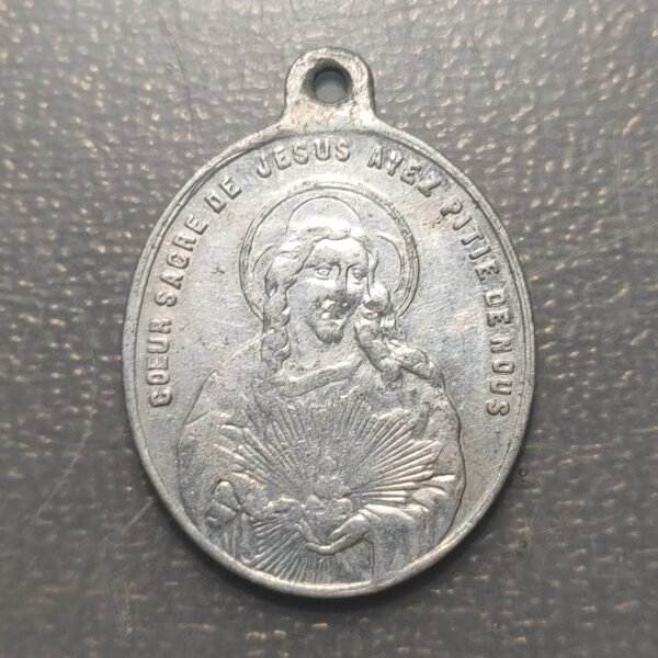 MEDALLA RELIGIOSA FRANCIA SAGRADO CORAZON JESUS SAGRADO CORAZON MARIA ALUMINIO