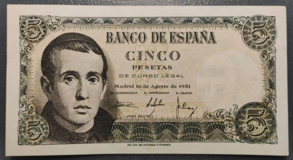 ESPAÑA 5 PESETAS 1951 JAIME BALMES SC UNC