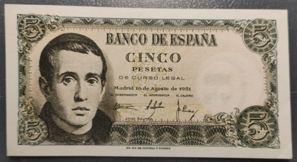 ESPAÑA 5 PESETAS 1951 JAIME BALMES SC UNC