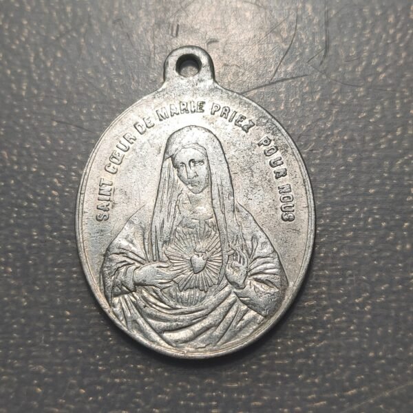 MEDALLA RELIGIOSA FRANCIA SAGRADO CORAZON JESUS SAGRADO CORAZON MARIA ALUMINIO - Imagen 2