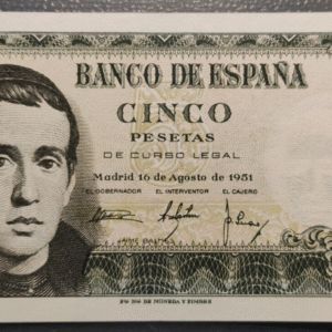 ESPAÑA 5 PESETAS 1951 JAIME BALMES SC UNC