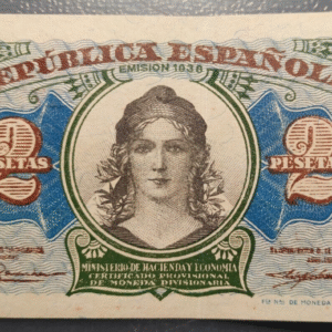 ESPAÑA REPUBLICA 2 PESETAS 1938 MBC+/EBC DOBLEZ CENTRAL