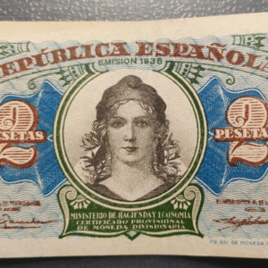 ESPAÑA REPUBLICA 2 PESETAS 1938 MBC+/EBC DOBLEZ CENTRAL