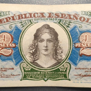 ESPAÑA REPUBLICA 2 PESETAS 1938 MBC+/EBC DOBLEZ CENTRAL