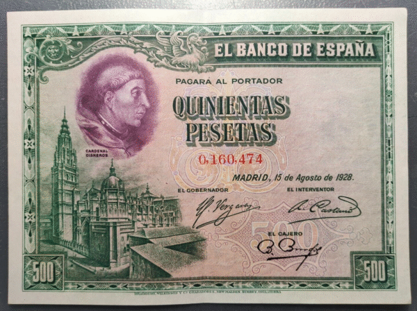 ESPAÑA 500 PESETAS 1928 CISNEROS EBC/EBC+