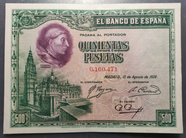 ESPAÑA 500 PESETAS 1928 CISNEROS EBC/EBC+