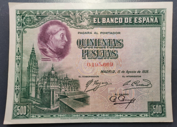 ESPAÑA 500 PESETAS 1928 CISNEROS MBC+/EBC-