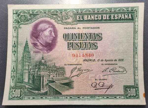 ESPAÑA 500 PESETAS 1928 CISNEROS MBC+