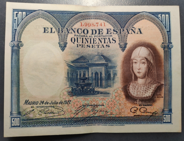 ESPAÑA ISABEL LA CATOLICA 500 PESETAS 1927 EBC/EBC+