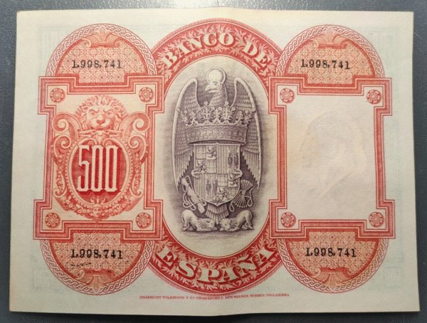 ESPAÑA ISABEL LA CATOLICA 500 PESETAS 1927 EBC/EBC+ - Imagen 2