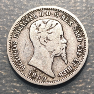 ITALIA REINO CERDEÑA SARDEGNA SAVOIA VITTORIO EMANUELE II 50 CENTESIMI 1860 M