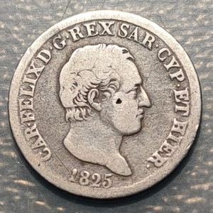 ITALIA REINO CERDEÑA SARDEGNA SAVOIA CARLO FELICE 50 CENTESIMI 1825 TURIN