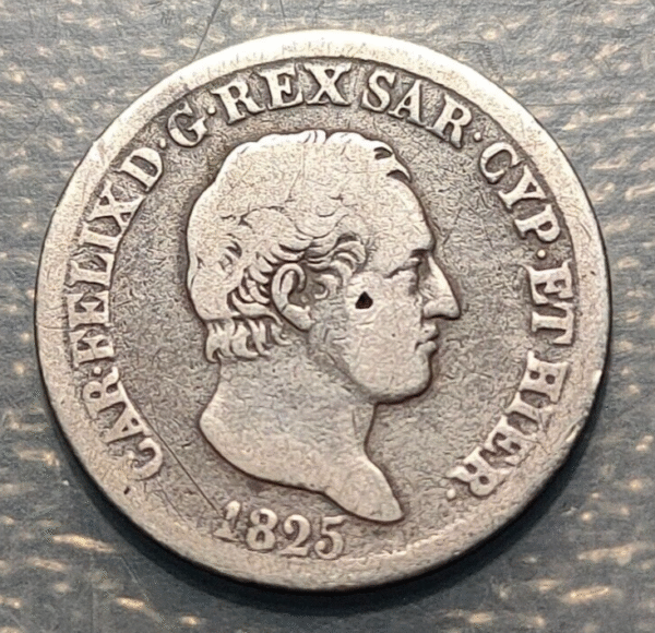 ITALIA REINO CERDEÑA SARDEGNA SAVOIA CARLO FELICE 50 CENTESIMI 1825 TURIN