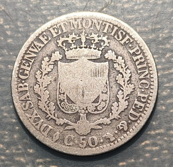 ITALIA REINO CERDEÑA SARDEGNA SAVOIA CARLO FELICE 50 CENTESIMI 1825 TURIN - Imagen 2