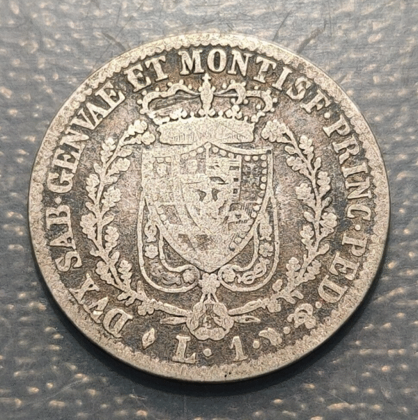 ITALIA REINO CERDEÑA SARDEGNA SAVOIA SABOYA CARLO FELICE 1 LIRA 1828 TURIN - Imagen 2