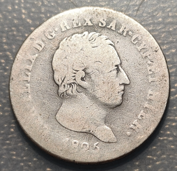 ITALIA REINO CERDEÑA SARDEGNA SAVOIA SABOYA CARLO FELICE 2 LIRE LIRAS 1825 TURIN