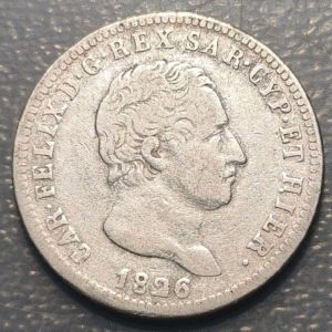 ITALIA REINO CERDEÑA SARDEGNA SAVOIA SABOYA CARLO FELICE 2 LIRE LIRAS 1826 TURIN