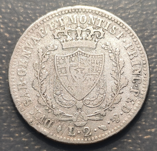 ITALIA REINO CERDEÑA SARDEGNA SAVOIA SABOYA CARLO FELICE 2 LIRE LIRAS 1826 TURIN - Imagen 2