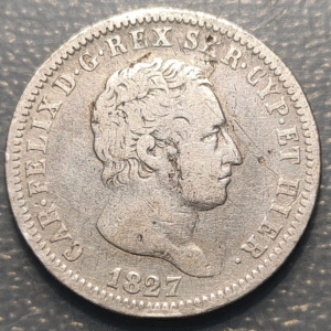 ITALIA REINO CERDEÑA SARDEGNA SAVOIA SABOYA CARLO FELICE 2 LIRE 1827 GENOVA