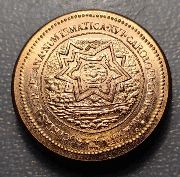IMPERIO ESPAÑOL PAISES BAJOS MEDALLA MODERNA PESADA JETON CARLOS II 1667 - Imagen 2