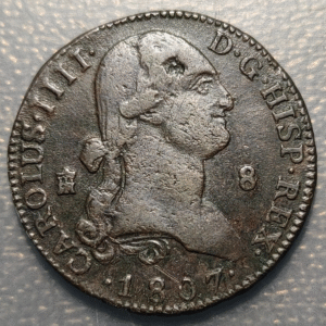 ESPAÑA SEGOVIA CARLOS IV 8 MARAVEDIS 1807