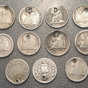 GUATEMALA LOT OF 11 COINS 1/2 REAL HOLED