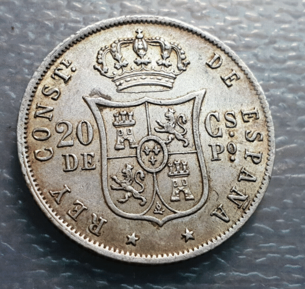 FILIPINAS PHILIPPINES ALFONSO XII 20 CENTIMOS DE PESO 1885 MBC+/EBC - Imagen 2
