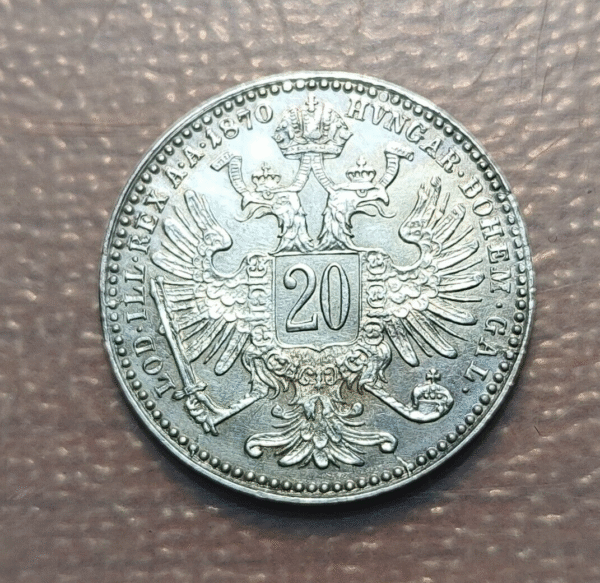 AUSTRIA FRANZ JOSEPH I 20 KREUZER 1870 EBC+ - Imagen 2