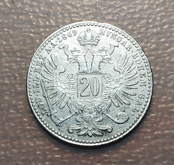AUSTRIA FRANZ JOSEPH I 20 KREUZER 1869 BC+/MBC- - Imagen 2