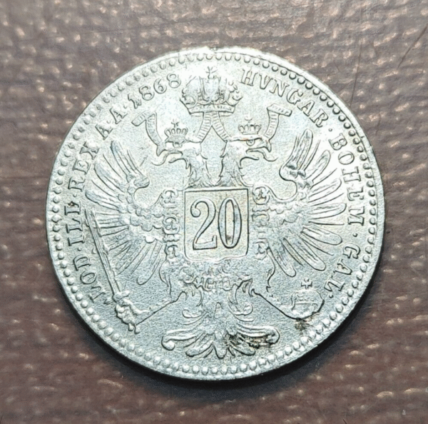 AUSTRIA FRANZ JOSEPH I 20 KREUZER 1868 EBC/EBC+ - Imagen 2