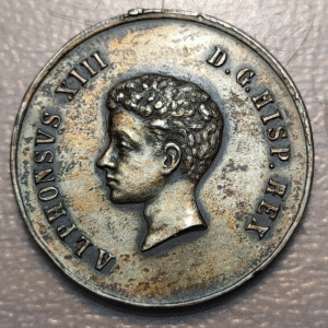 ESPAÑA MEDALLA ALFONSO XIII 17 MAYO 1902 MAYORIA 30mm 10,22g FALTA ANILLA