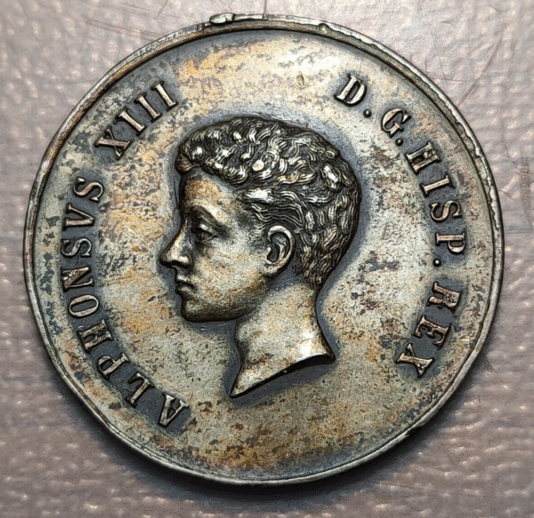 ESPAÑA MEDALLA ALFONSO XIII 17 MAYO 1902 MAYORIA 30mm 10,22g FALTA ANILLA