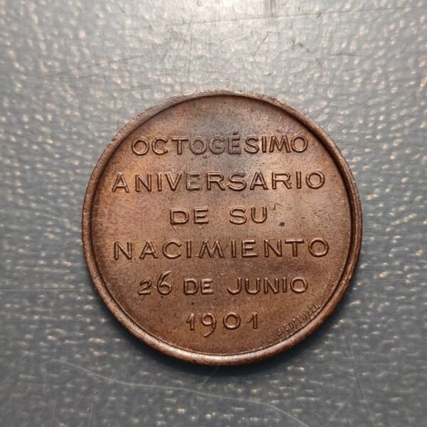 MEDALLA ARGENTINA 1901 - BARTOLOME MITRE MARTINEZ  - 80 AÑOS DE SU NACIMIENTO - Imagen 2